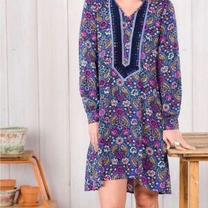 Matilda Jane Size Medium Floral Paisley Long Sleeve Embroidered Crochet Dress